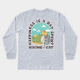 Happiness Is A Day Spent Hiking With My Cat | Hikers and Cats Lover Gift Kids Long Sleeve T-Shirt